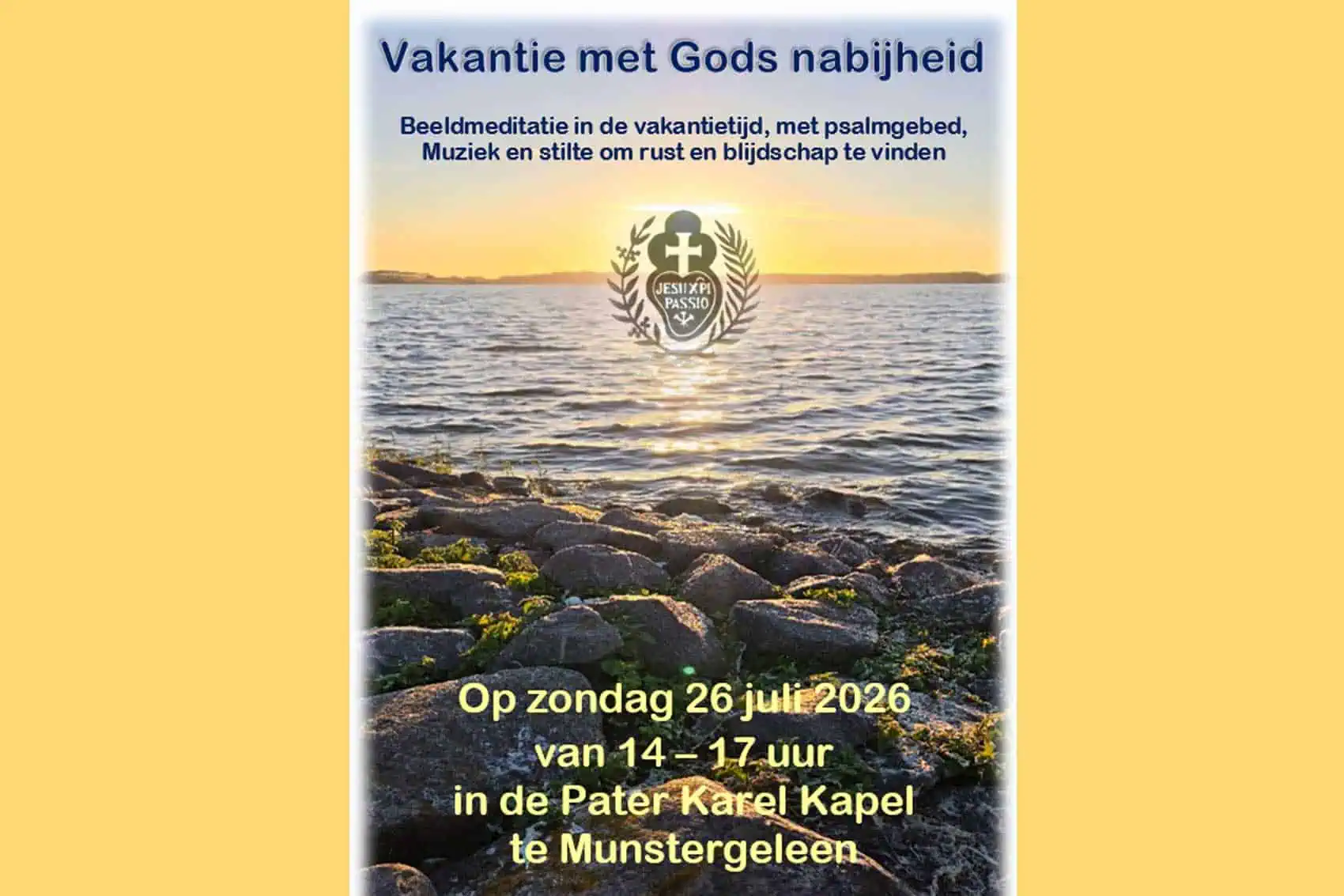 Aankondiging van beeld- en geluidsmeditatie.